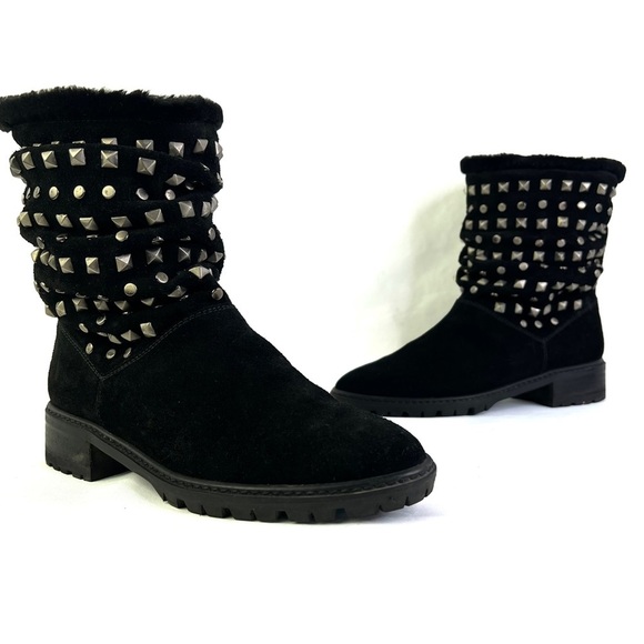 STUART WEITZMAN  BLACK LEATHER BOOTS STUDS SLOUCHY SLIP ON BOOT PULL ON BOOT 5.5 - Picture 14 of 14